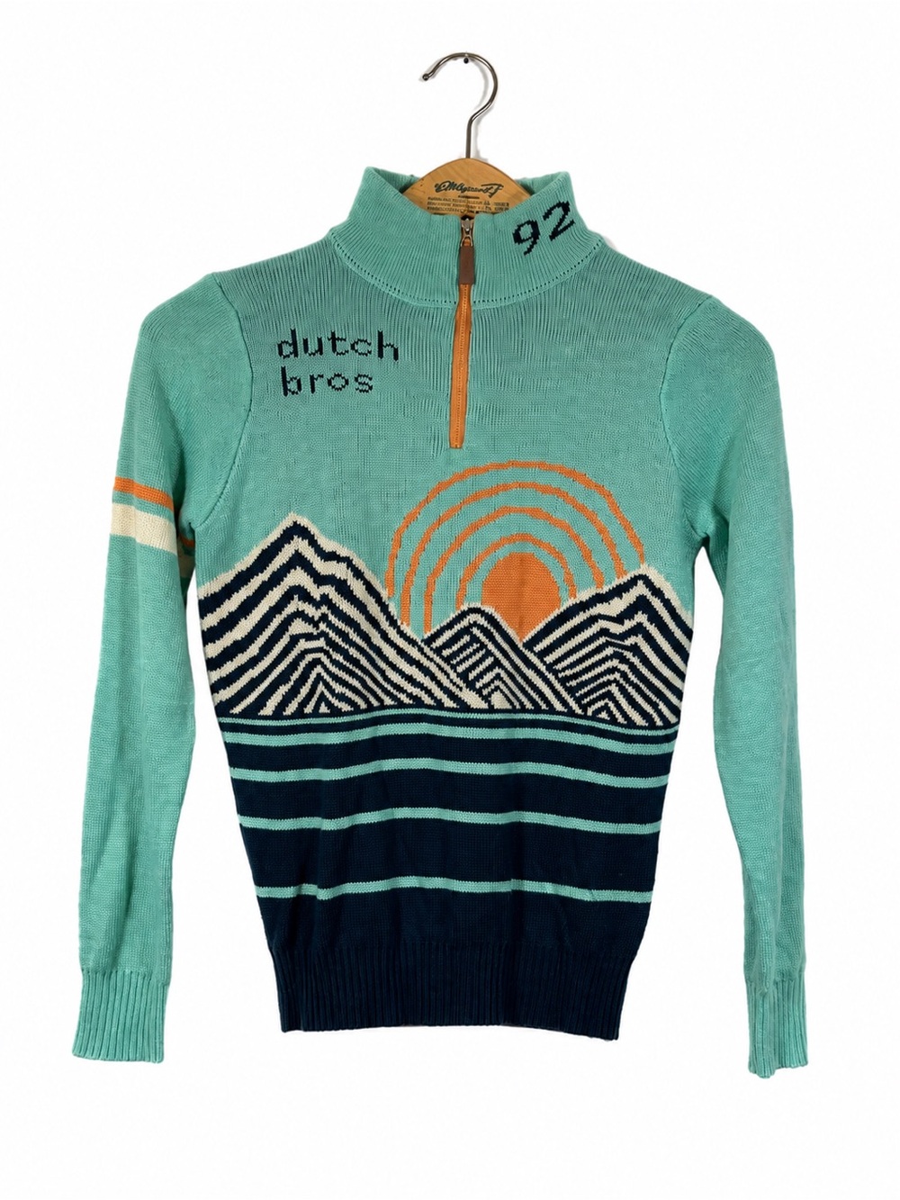 Dutch Bros Sweater Exclusive '92 Retro Alpine Mountain Employee Size S Teal Cozy - Picture 2 of 11